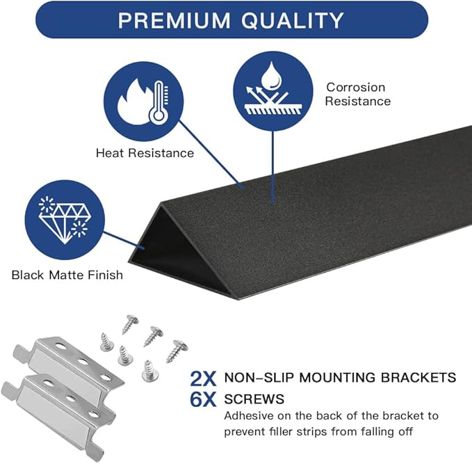 Slide-in Range Rear Filler Kit Black, Universal Triangular Fill Strip, Top Trim Kit Between Stove and Wall for Whirlpool & Most Brand, Aluminum Gap Cover, 30" Long