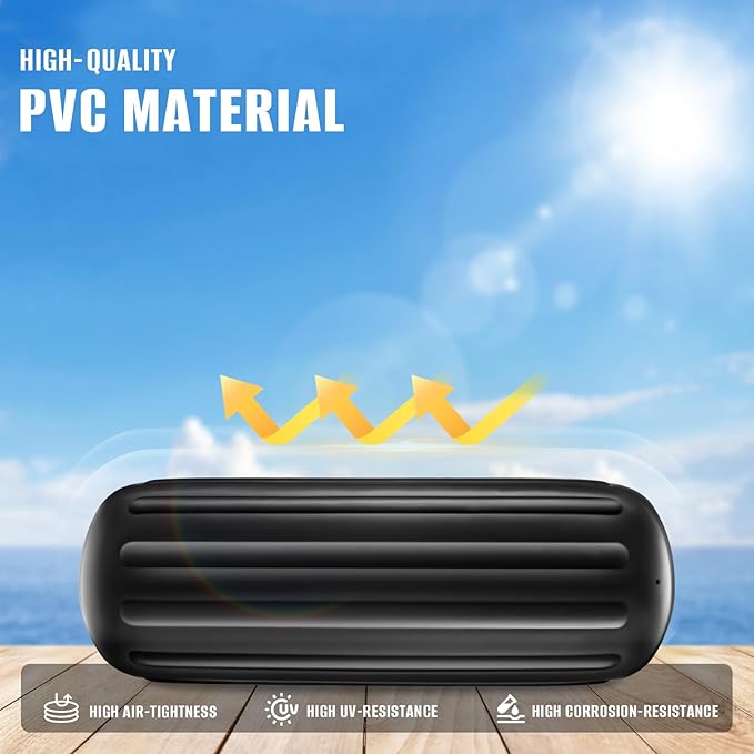 Boat Fenders 4 Pack 10 x 28 Inches Ribbed Center Hole Boat Fenders Bumpers for Docking, Comes with 4 Lines and Pump to Inflate