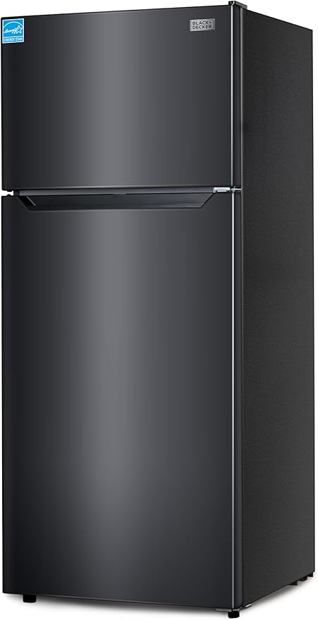 BLACK+DECKER 14.6 Cu. Ft. Top Mount Refrigerator with Freezer, 2 Door Refrigerator with Top Freezer and Adjustable Temperature Control, ENERGY STAR, BR1460HB, Black