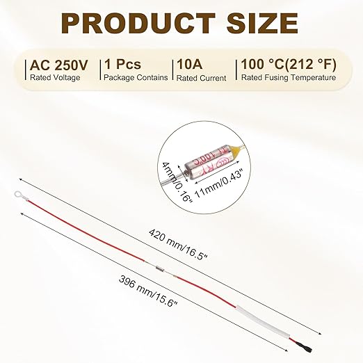 MECCANIXITY Universal Rice Cooker Temperature Fuse, 100°C 10A 250V Metal Thermal Fuse with Terminal and Ring Terminal Fiberglass Sleeving for Electric Pressure Cooker Repair Part