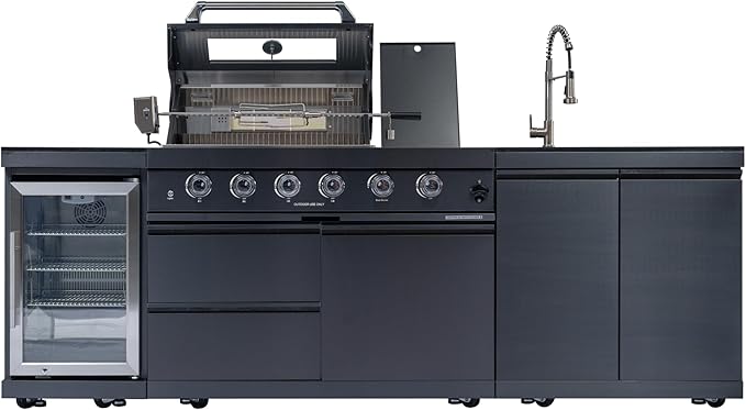 98-Inch Modular Natural Gas Outdoor Kitchen Island with Grill, All-in-One Patio Cooking Station with BBQ Grill, Refrigerator, Sink & Storage