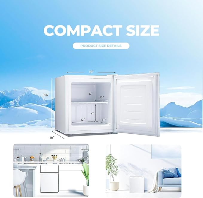 1.1 Cu.ft Small Freezer, Mini Upright Freezer with 7 Adjustable Thermostat, Removable Shelves, Reversible Single Door, for Bedroom/Home/Dorms/Apartment (White)