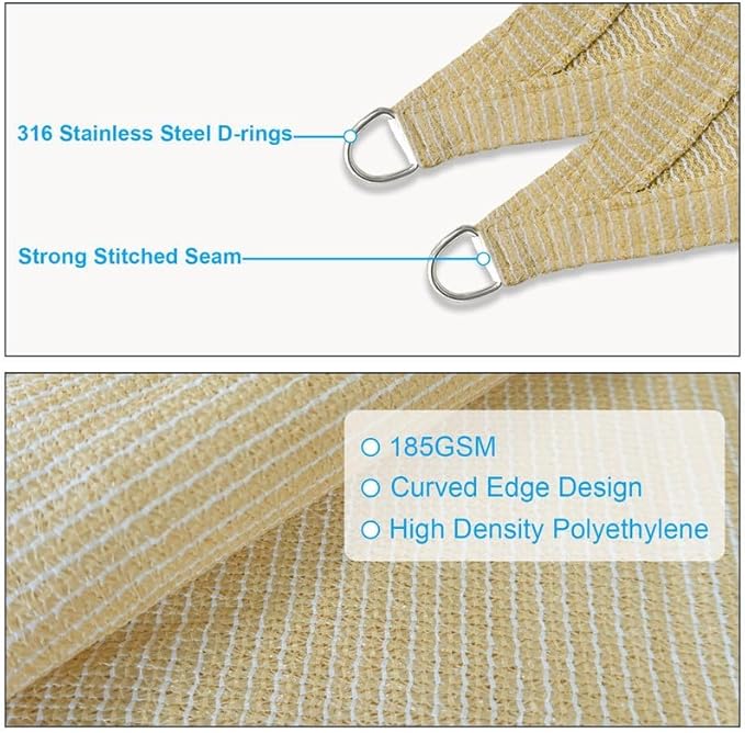 Amagenix Sun Shade Sail 12'X16' Curved Edge Outdoor Shade Canopy Beige Breathable 95% UV Block Shade Cloth for Patio Garden Backyard (We Make Custom Size)