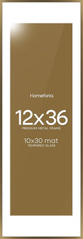 Homeforia 12x36 Picture Frame Bronze, High End Metal 12by36 Brass Poster Frames with Mat 10x30 Photo, 12 x 36 Panoramic Frames Matted to 10 by 30 Art, 36by12 Frames, Tempered Glass, Wall Kit, Set of 1