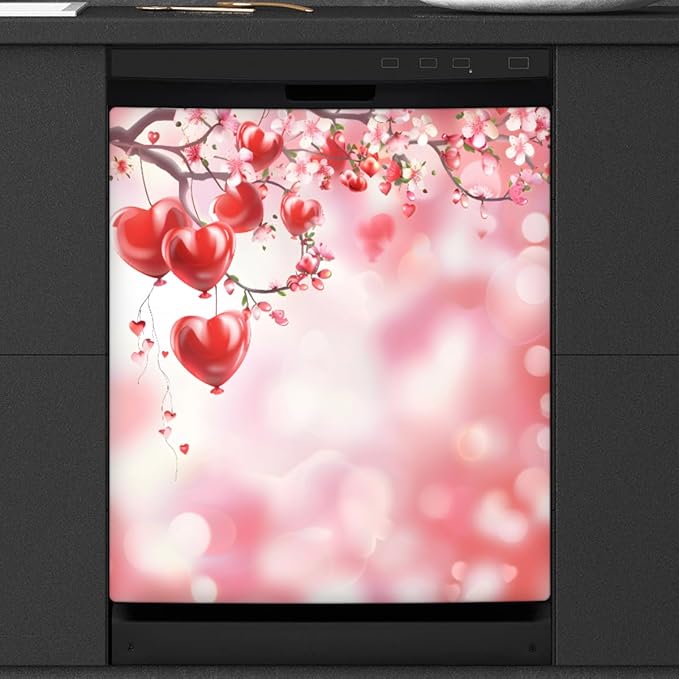 Beautiful Valentine's Day Flowers Dishwasher Magnet Cover, Reusable Refrigerator Panel Stickers Microwave Front Door Covers Magnets for Kitchen Home Appliances Holiday Party Decorations 23 X 26 in