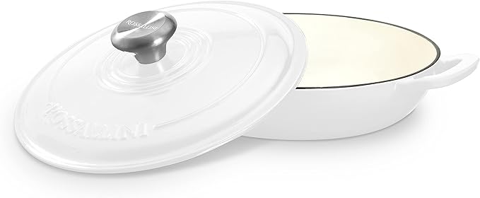 Signature Enameled Cast Iron Braiser, Non-Stick Serving Pot with Tight Fitting Lid for Perfect Roasting, Baking, Sauteing, Searing, and Pan Frying | 2.25Q (2.1L) - White