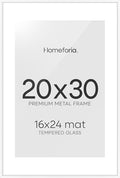 Homeforia 20x30 Poster Frame White, High End Metal 20 x 30 Picture Frames with Mat 16 by 24 inch Photo, 30x20 Large Frame for Wall, 20x30 Thin Frame Matted to 16x24, Tempered Glass, Wall Kit, Set of 1