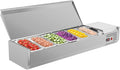 ROVSUN Refrigerated Condiment Prep Station, 59" Sandwich Prep Table ETL NSF, 34.2QT Salad Bar Prep Rail w/Auto Defrost, Temp Control, Stainless Steel Cover & 6 * 1/3 Pan for Restaurant Food Truck