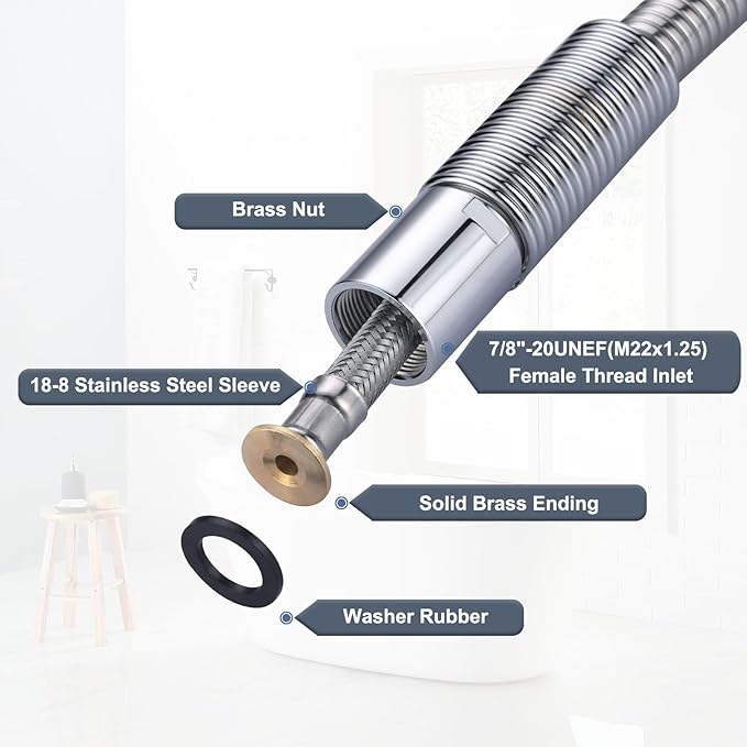 45" Commercial Sink Faucet Sprayer Hose, Pre-rinse Sprayer Hose for Commercial Kitchen Sink Faucet, 45 Inch Stainless Steel Flexible Hose Replacement Kit for Restaurant Industrial Dishwasher