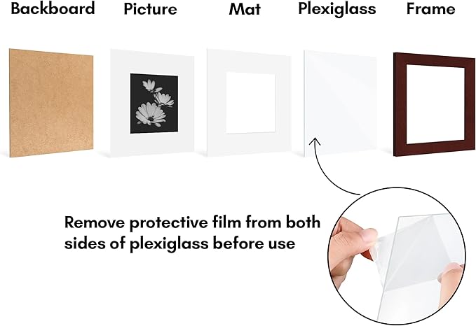 Americanflat 7x7 Picture Frame with Polished Plexiglass - Set of 5 - Use as 4x4 Frame with Mat or Display 7x7 Photo Without Mat - Galleria Collection - Square Frames for Tabletop and Wall - Mahogany