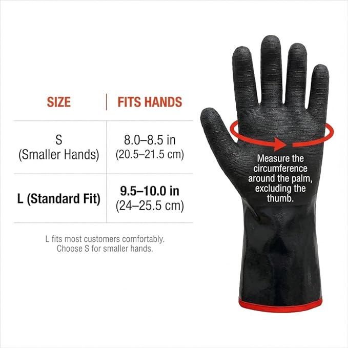 932°F Heat Resistant BBQ Gloves, 14-Inch Waterproof Neoprene Grill Gloves, Oil & Slip Resistant with Cotton Lining, for Oven, Smoker, Fire Pit, Rotisserie and BBQ Cooking