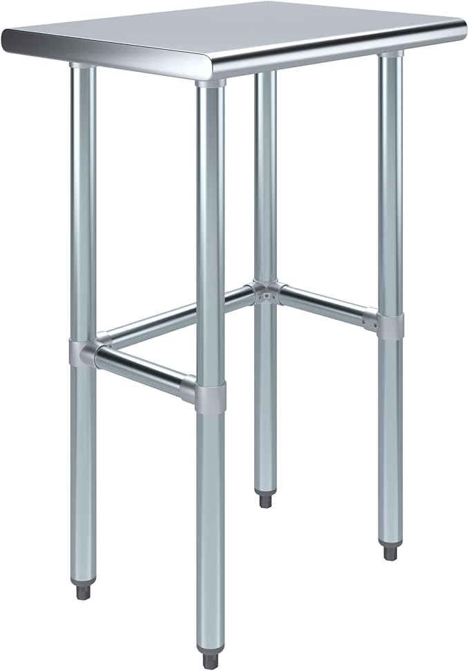 AmGood Stainless Steel Work Table Open Base | NSF Kitchen Island Food Prep | Laundry Garage Utility Bench (24" Long X 18" Deep)