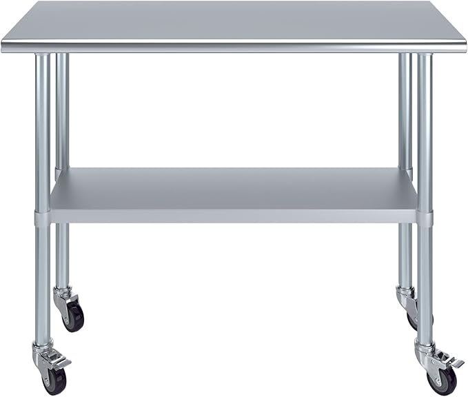 AmGood 48" Long x 18" Deep Stainless Steel Table with Casters
