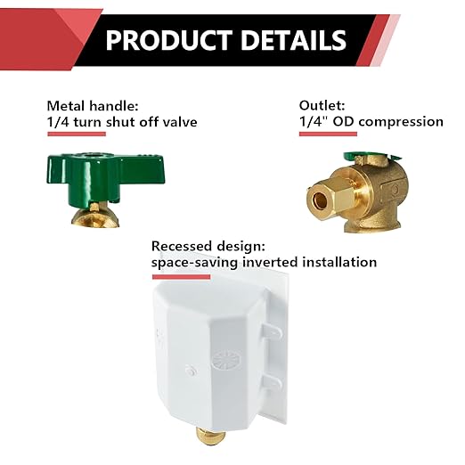 EFIELD Push-fit Ice Maker Outlet Box, 1/2-Inch Push-Fit Connection with Stainless Steel Hammer Arrestor, Installed 1/4-Turn Ball Valve,(IM015)