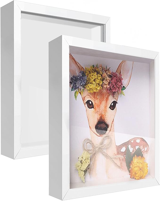 4x6 Shadow Box Frame Display Case, Wood With Plexiglass, Display Case Box For Memorabilia, Medal, Crafts,Tickets And Photos, Picture Frame For Wall and Tabletop (2pcs-White, 4x6)