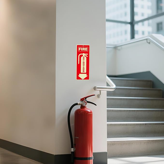 6 Pack Fire Extinguisher Signs 10 × 4 Inches Glow in the Dark Aluminum Sign Waterproof UV Protected Fade Resistance Signage for Home Office Business