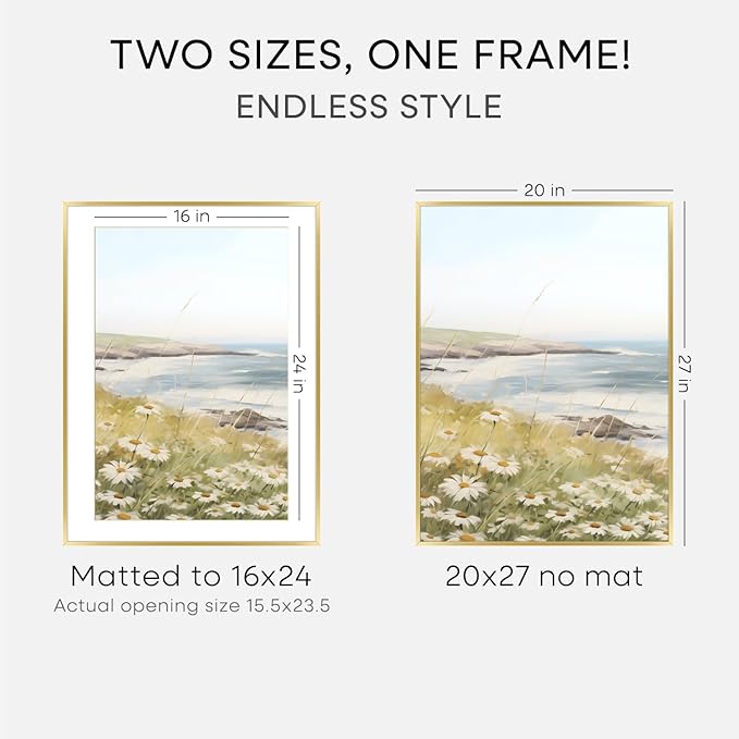 Homeforia 20x27 Picture Frame Gold, High End Metal 20x27 Poster Frames with Mat 16x24 Photo, 20 x 27 Gold Frame Matted to 16 by 24 Print, 27by20 Thin Hanging Frames, Tempered Glass, Wall Kit, Set of 3