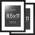 Homeforia 8.5x11 Picture Frame Black Wood, High End Oak 8.5 x 11 Frames with Mat 6 by 8 Print, 8.5by11 Wooden Frame Matted to 6x8 inch Photo, Wall or Tabletop Frame, Tempered Glass, Wall Kit, Set of 2