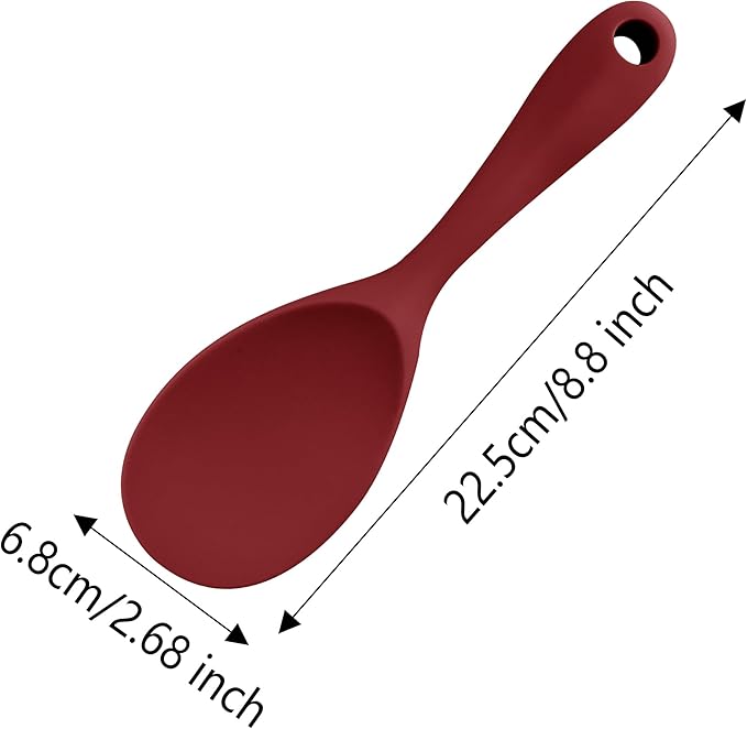 2PCS 8.8 Inch Silicone Rice Paddle Spoon, Red Non Stick Rice Spatula, Heat Resistant Rice Cooker Spoon for Rice, Salads, Mashed Potato