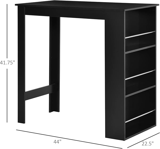 HOMCOM Modern Bar Table Counter Height Dining Table with 3 Storage Shelves for Kitchen, Dining Room, Living Room, Black