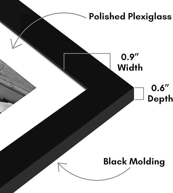 Americanflat 11x14 Picture Frame with Polished Plexiglass - Set of 5 - Use as 8x11 Frame with Mat or Display 11x14 Photo Without Mat - Galleria Collection - Picture Frames for Wall Display - Black