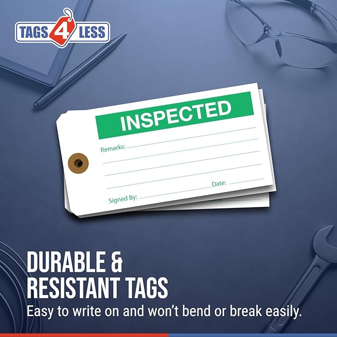 Tags 4 Less Production Quality Control Hang Tags – Equipment Preventative Maintenance Labels, for Easy Record-Keeping for Inventory Status (Inspected, Pack of 100)