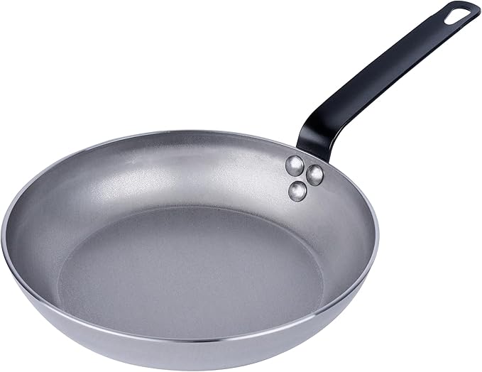 Restaurantware Met Lux 9.5 Inch Fry Pans, 6 No-Stick Frying Pans - Induction-Ready, Triple-Riveted, Silver Carbon Steel Cooking Skillets, Durable, For Searing, Sauteing, And Browning Food