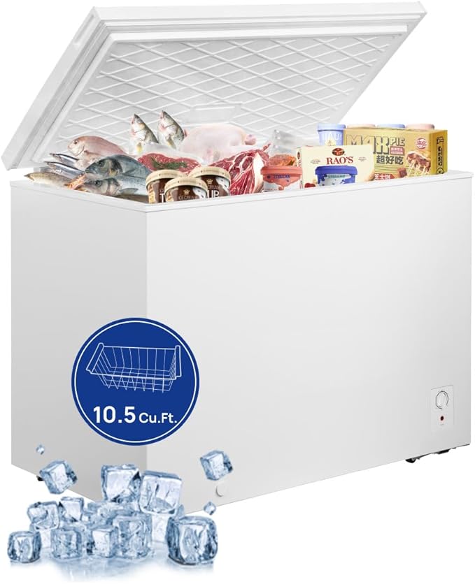 Smad Chest Freezer 10.5 cu.ft Mechanical Control with Removable Basket Top Open Door Deep Freezer, 14℉ -11.2℉, Free Standing, White