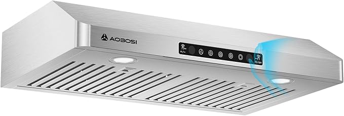 AAOBOSI Range Hood 30 inch Under Cabinet,800-CFM Gesture Sensing/Touch Control/Motor Upgrade Low Noise,3 Speed Range Hood with LED Lights Exhaust Fan, Stainless Steel Kitchen Vent Hood