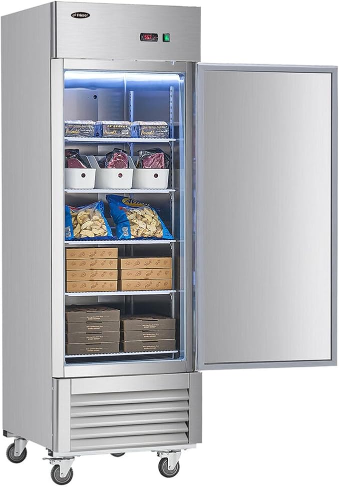 27 Inch Upright Commercial Refrigerator, Stainless Steel Single Door, 23 Cu.Ft, 3 Adjustable Shelves, Digital Temperature Control, NSF/ETL Certified, with Casters for Restaurant, Bar, Kitchen