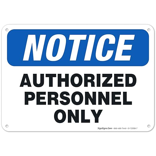 Authorized Personnel Only Sign, 10x7 Inches, 55 mil Thick HDPS (high Density polystyrene), Made in USA