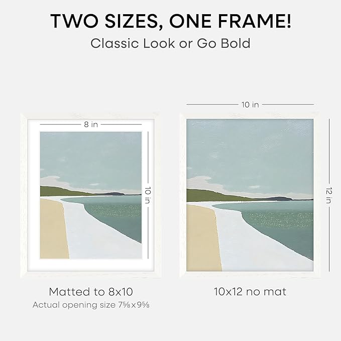 Homeforia White Frame 10x12 Wood, High End Oak 10x12 Picture Frames with Mat 8x10, 10 x 12 White Wooden Poster Frame Matted to 8 x 10 inch Photo, 12by10 Thin Frames, Tempered Glass, Wall Kit, Set of 1