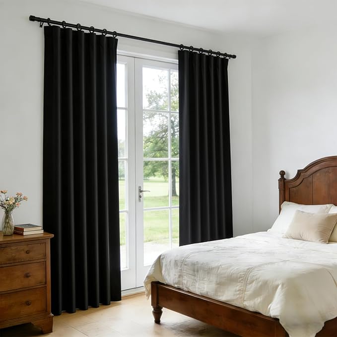 Room Divider Blackout Curtain Track Curtains Wall Dividers Panels Screen for Living Rooms Bedroom Office Privacy Partition Separation, W52 × L96 Inch,1 Panel, Black