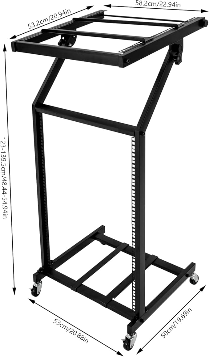 DJ Mixer Stand, 2-Layer Audio Device Rack with 4 Wheels, Audio Studio Mixer Stand for Homes Offices Stage Concert Studio Equipment Rolling Stage Cart (16U)