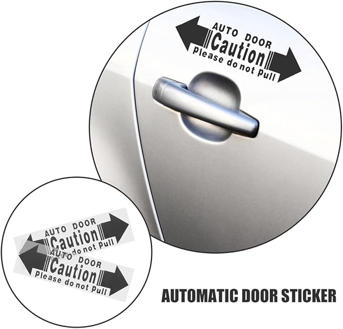 Automatic Car Door Warning Stickers 4Pcs Set, Waterproof Vinyl Decals for Van SUV, Removable Electrical Door Switch Safety Labels for Vehicle Exterior