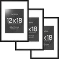 Homeforia 12x18 Frame Black Wood, High End Oak 12x18 Picture Frames with Mat 8.5x11 Photo, 12 x 18 Wooden Poster Frame Matted to 8.5 x 11 Print, 18x12 Hanging Frame, Tempered Glass, Wall Kit, Set of 3
