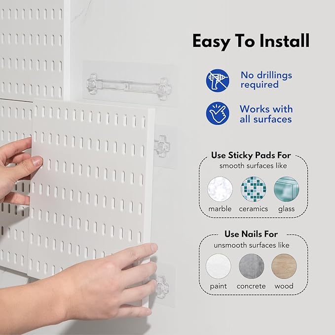 Keepo Pegboard Combination Kit, Pegboards and Accessories Modular Hanging for Wall Organizer, Crafts Organization, Ornaments Display, Nursery Storage, Peg Board (White, 22″×22″)