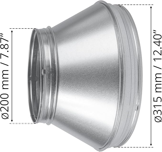 12.5" to 8" Inch Round Duct Reducer - Galvanized Steel Pipe Increaser - Coupling for Round Duct Ventilation Systems - Heating & Cooling, HVAC