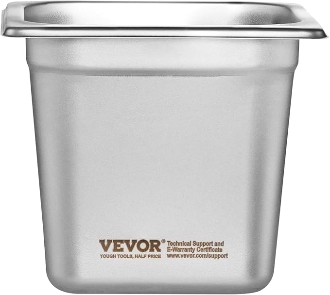 VEVOR 6 Pack Stainless Steel Hotel Pans - 1/6 Size 6-Inch Deep 0.8mm Thick Anti-Jam Commercial Food Pans for Steam Tables, Restaurants, Catering & Industrial Use