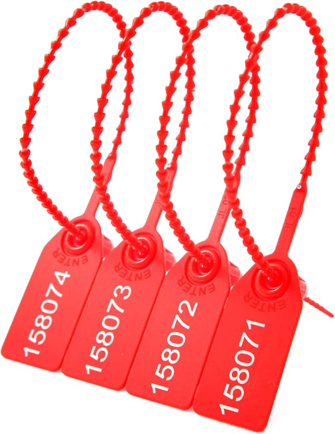1000 Plastic Tamper Seals Fire Extinguisher Tags Numbered Zip Ties Pull Tite Security Tags Disposable Self-Locking Safety Ties (Red)