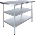 AmGood Stainless Steel Work Table with 2 Shelves | NSF | Metal Utility Table (48" Long x 30" Deep)