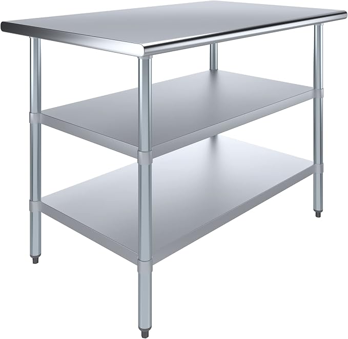AmGood Stainless Steel Work Table with 2 Shelves | NSF | Metal Utility Table (48" Long x 30" Deep)
