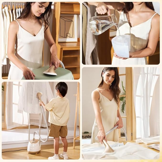 HAPAIS Steamer for Clothes,1800W Standing Garment Steamer 30s Heat-up with Adjustable Stable Double Rod,2-in-1 Flat & Hanging Ironing,Clothes Steamer with 10 Fabric Steam Modes