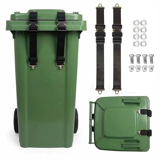 2 Pcs Bear Proof Trash Can Locks, Heavy - Duty Trash Bin Lock, Trash Can Locks for Animals, Trash Can Lid Lock, Secure Lid Lock for Outdoor Indoor Trash Cans to Keep Raccoons Bears Strays Out
