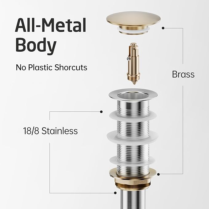 KES Oil Rubbed Bronze Bathroom Sink Drain with Extended Thread, All Metal Pop Up Drain Stopper without Overflow for Thicker Vessel Sinks and Countertops, Brass and Stainless Steel, S2022D-ORB