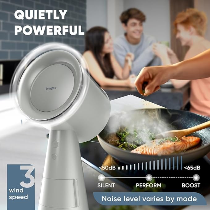 BREETEE Portable Range Hood Kitchen–5-Layer Filter Compact Desktop Exhaust Fan, Powerful 3-Speed Smoke Removal, Low Noise Countertop Range Hood, Oil Cup, for Apartments, Dorm, RV, Indoor BBQ–Off-white