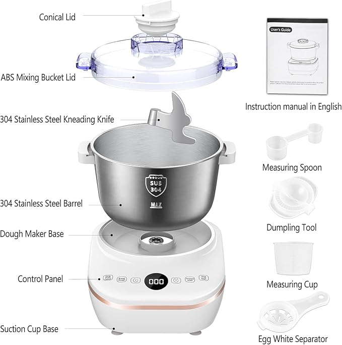 AIZIYO DoughChief, 7.4QT Dough Maker, Dough Mixer with Ferment Function, 304 Stainless Steel Bowl, Removeable lid, Face-up Touch Panel, Electric Dough Proofing Box for Pizza & Bread