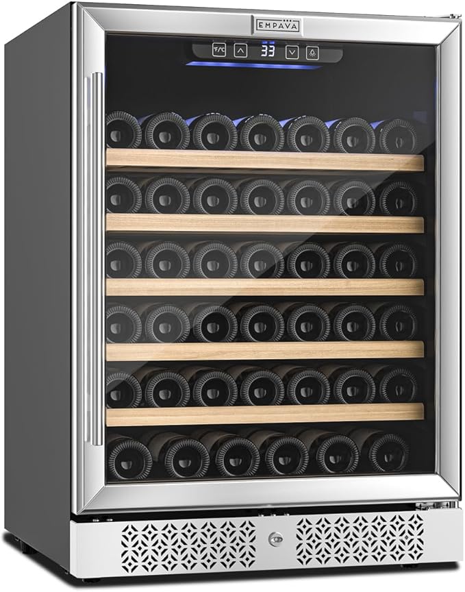 Empava Wine Cooler Refrigerator, 24 Inch Wine Fridge Under Counter, 52 Bottle Wine Enthusiast Wine Refrigerator, Low noise, Built in or Freestanding Wine Coolers for Home Office Bar