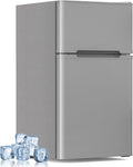 Mini Fridge with Freezer, 3.2 Cu.Ft Compact Refrigerator with 2 Doors, Small Fridge with Adjustable Thermostat & Removable Glass Shelves for Bedroom, Office, Dorm, or Apartment, Grey