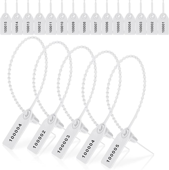 1000 Pcs Plastic Tamper Seals Fire Extinguisher Tags Security Tags Seals Safety Numbered Zip Ties Labels Safety Disposable Self Locking Signage 250 mm Length (White)